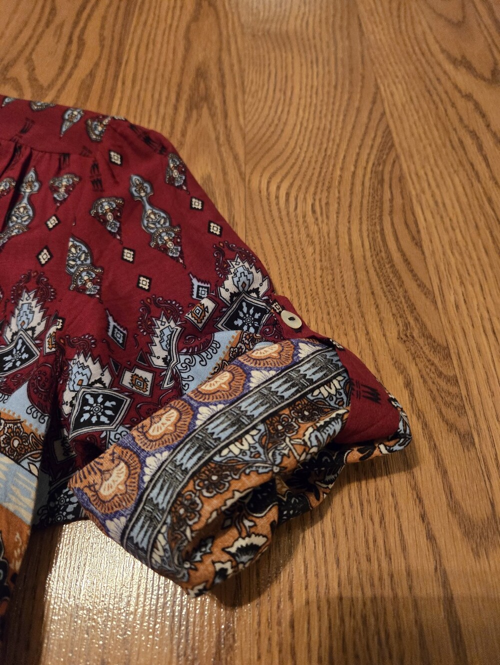 Bohemian Red Maxi Dress Button Front Print Slit Boho Duster Cardigan Casual XL - Picture 10 of 12